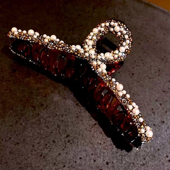 💞Brown Large Pearl Jaw Hair Clips - Picture 1 of 7